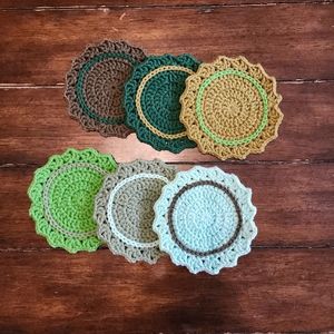 Hand Crafted | Dining | Handmade Crochet Coasters Green Set Of 6 Cup ...